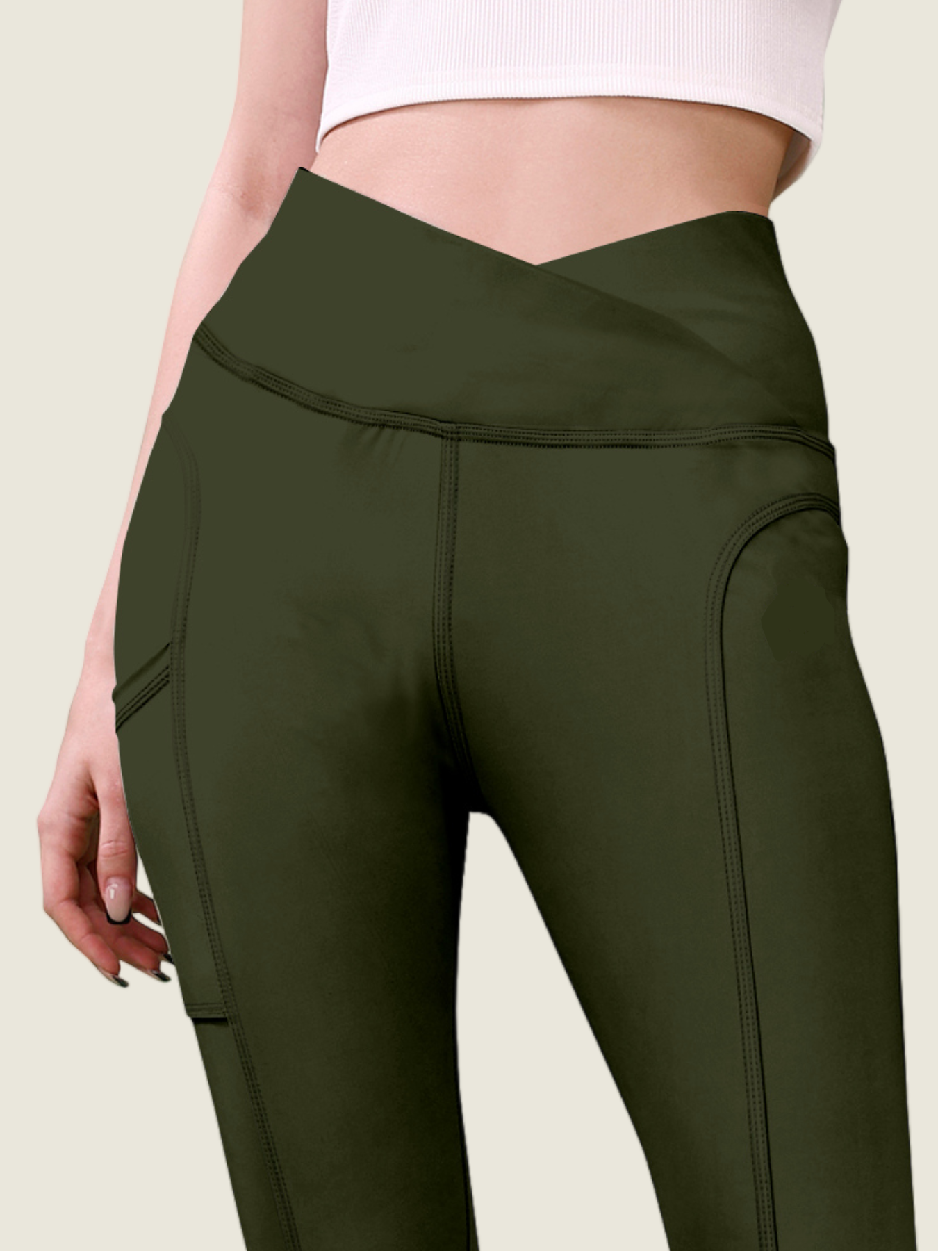 V Waist Long Leggings (Forest Green)