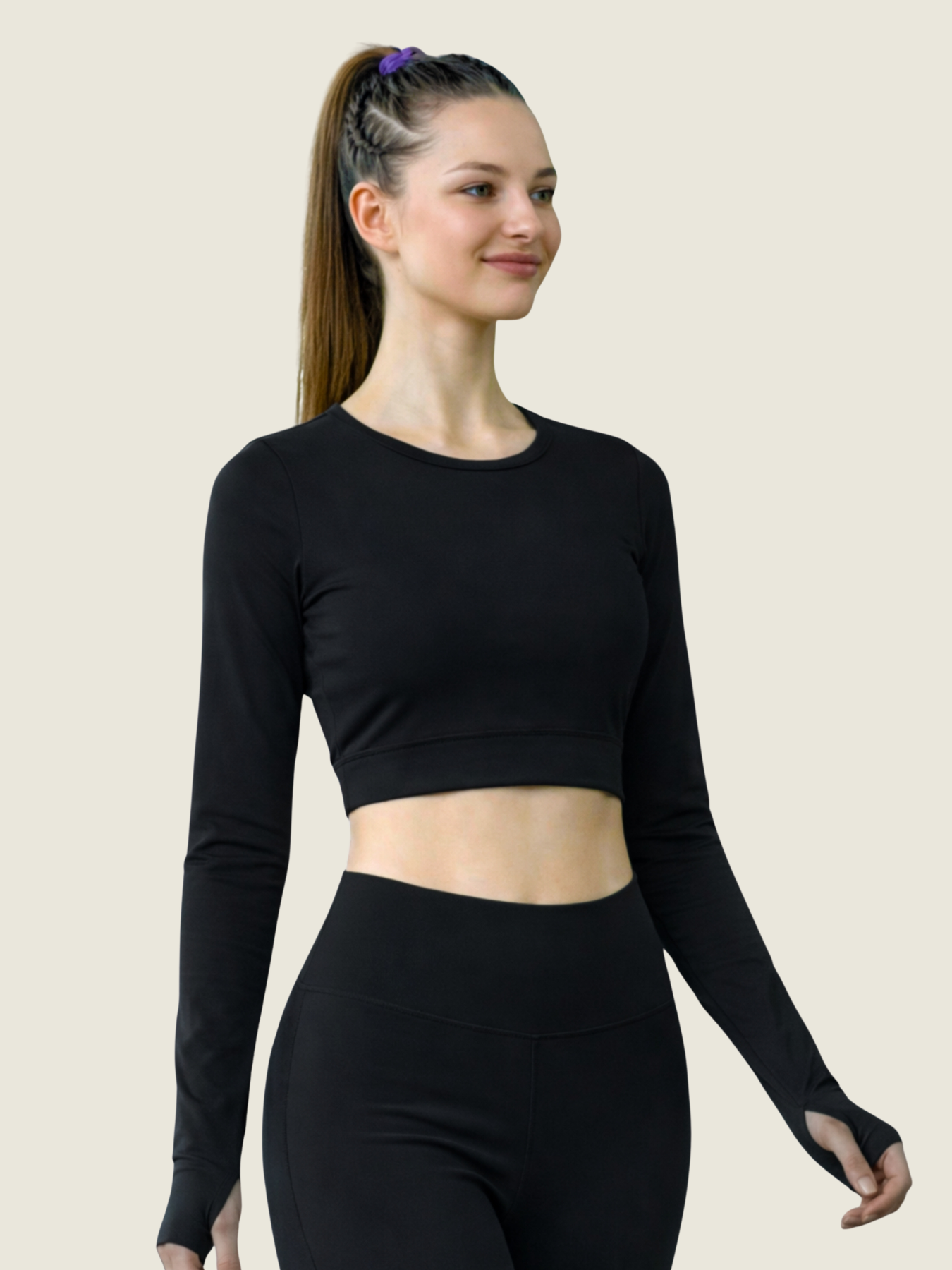 Long Sleeve Crop — Noir