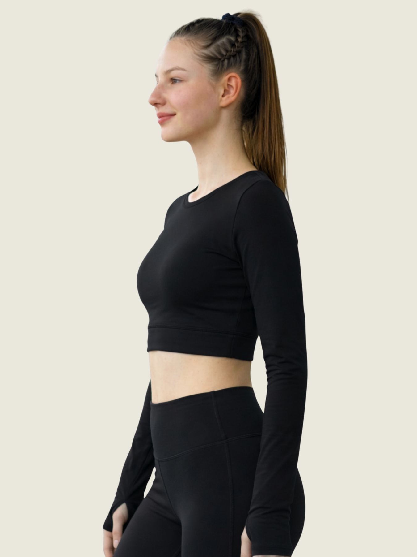 Long Sleeve Crop — Noir