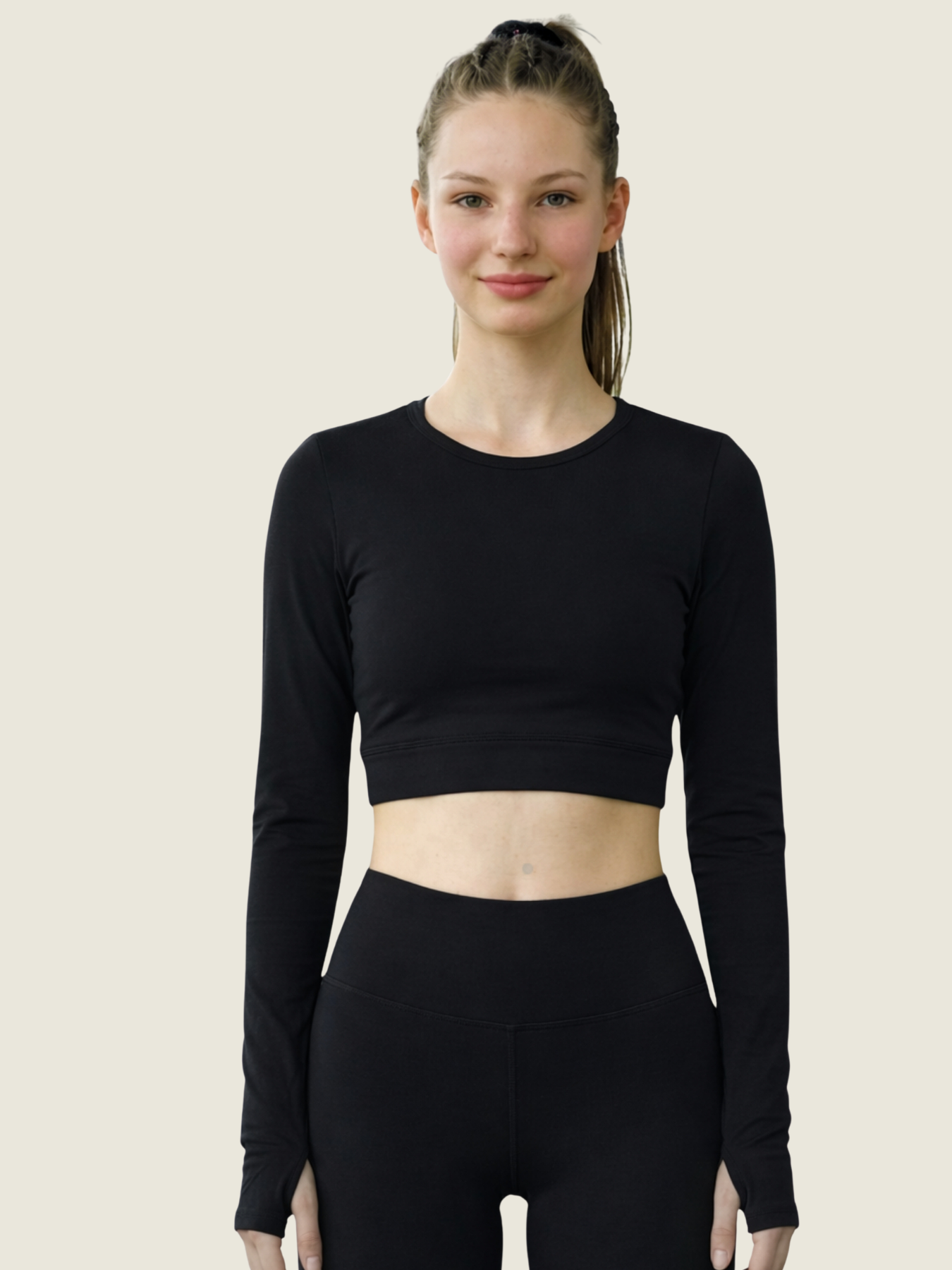 Long Sleeve Crop — Noir