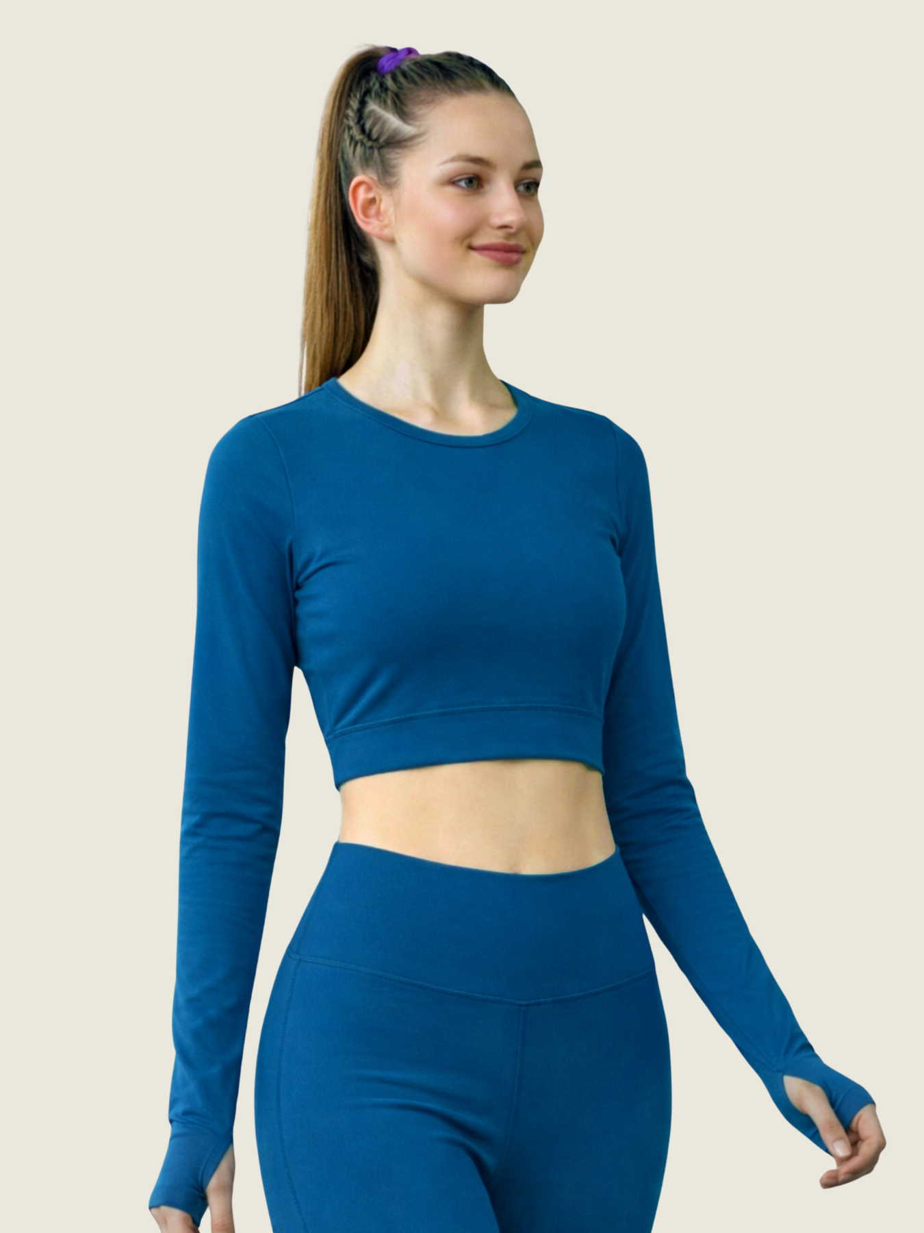 Long Sleeve Crop — Teal