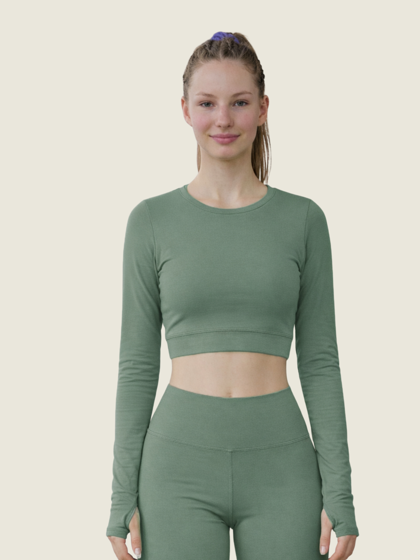 Long Sleeve Crop — Sage