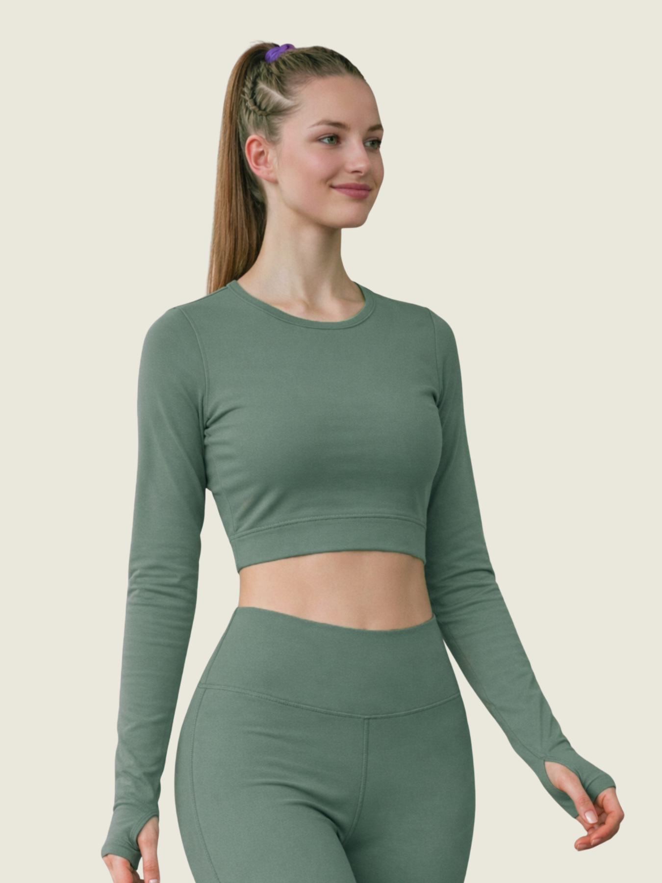 Long Sleeve Crop — Sage