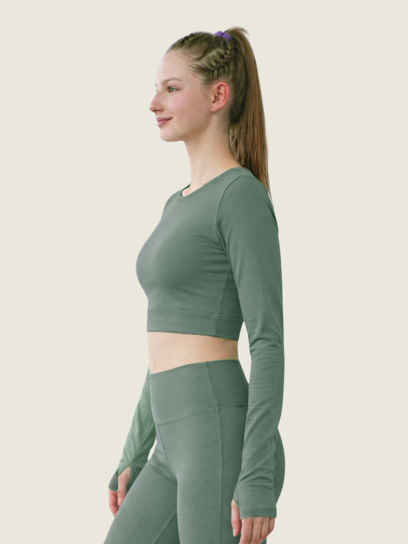 Long Sleeve Crop — Sage