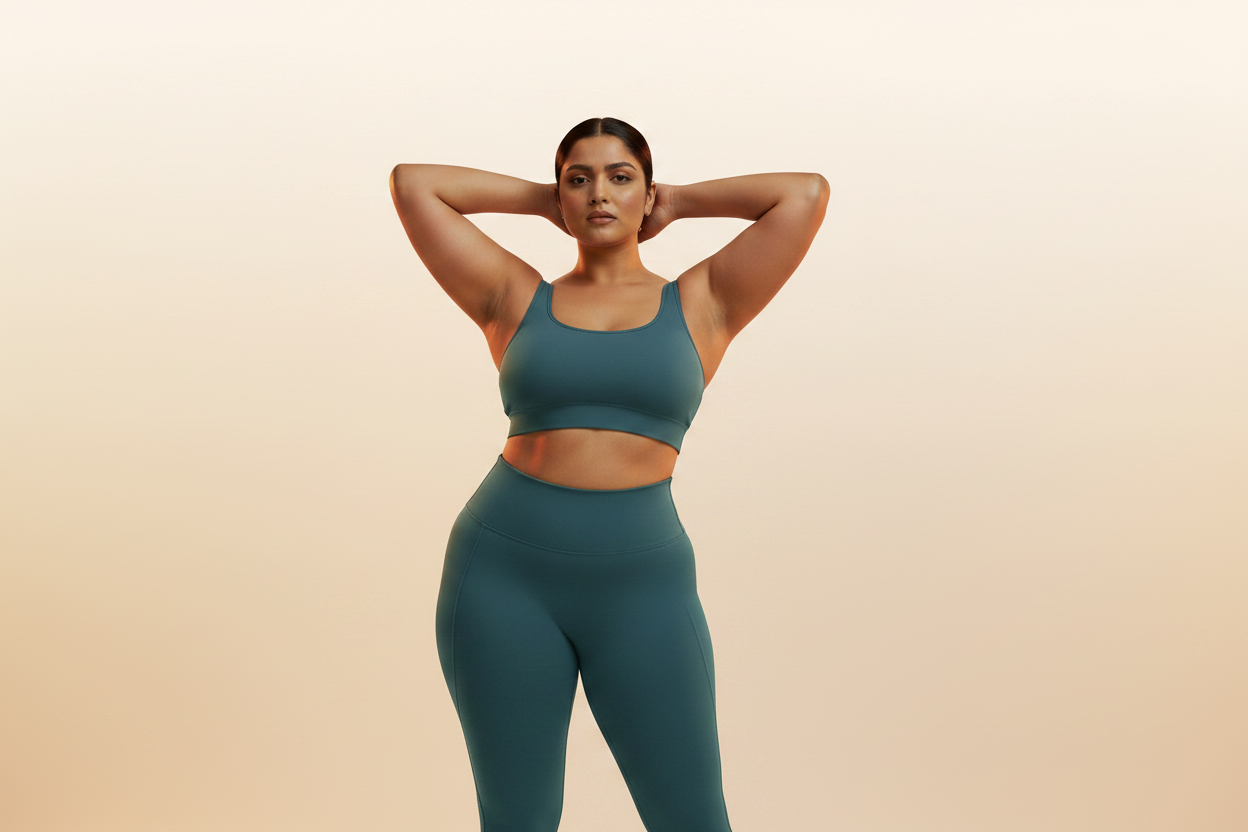 wogo fit Hero — Teal Hands Behind Head