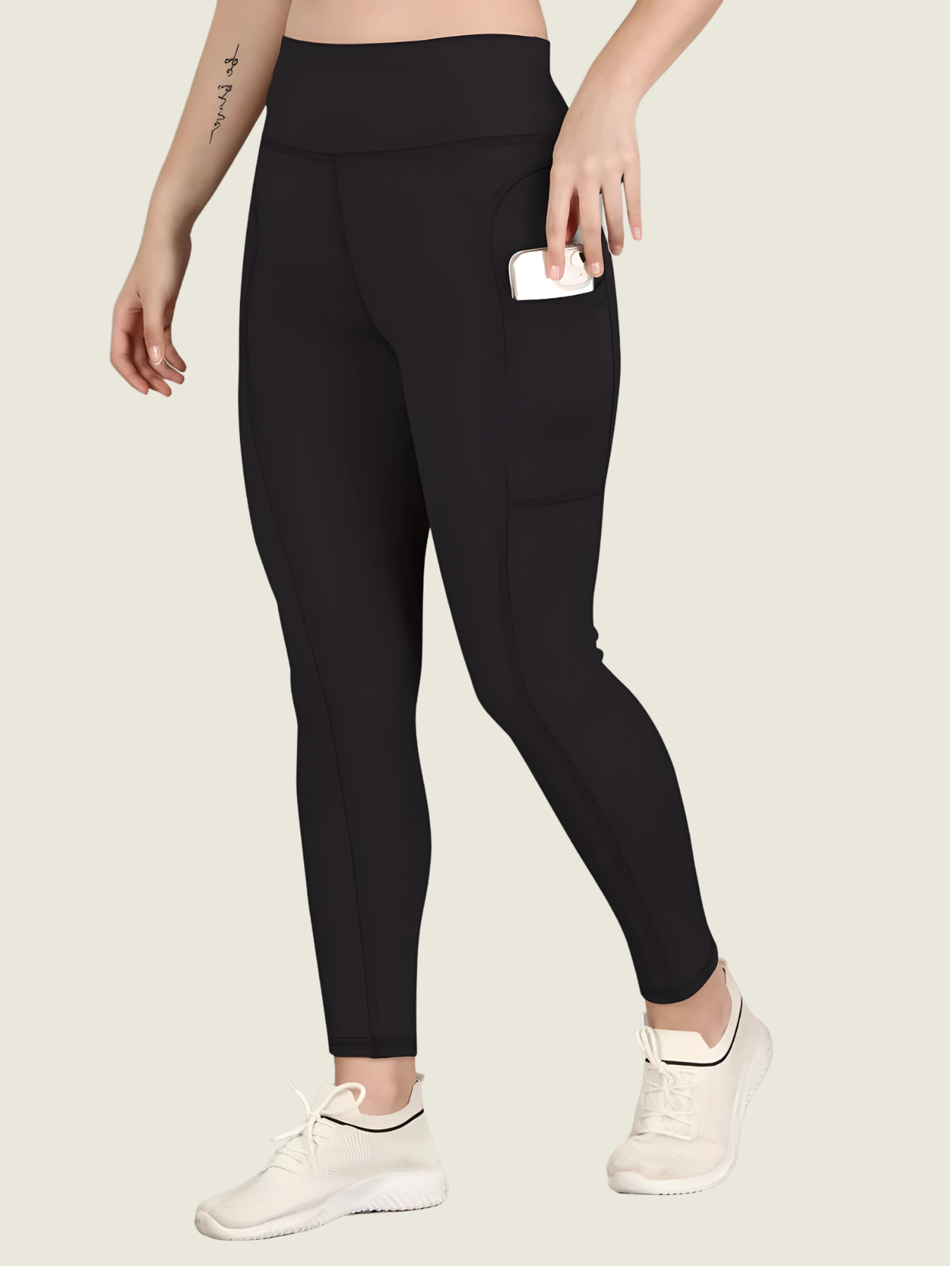 High-Waisted Ankle-Length Tights (Black)