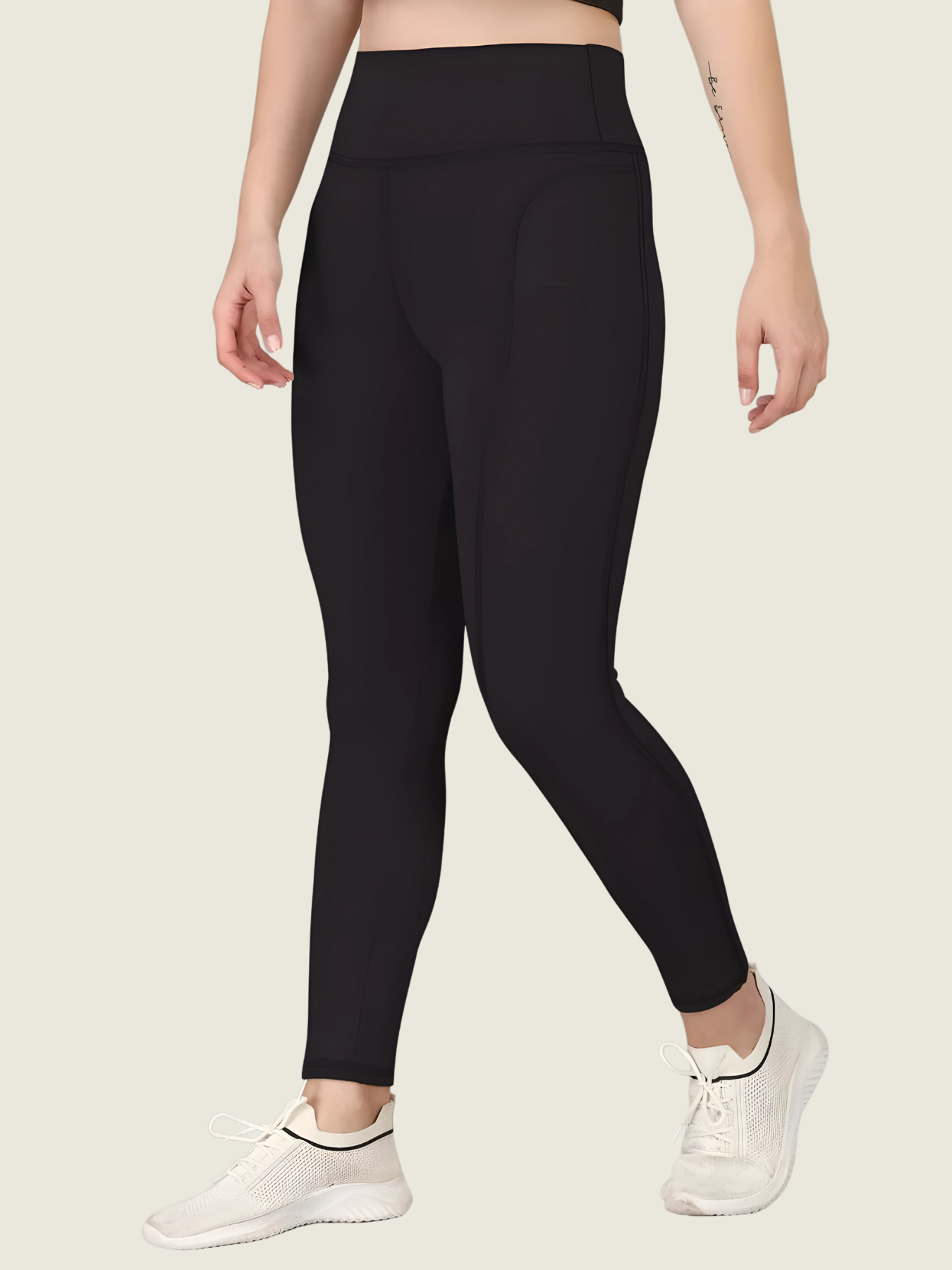 High-Waisted Ankle-Length Tights (Black)