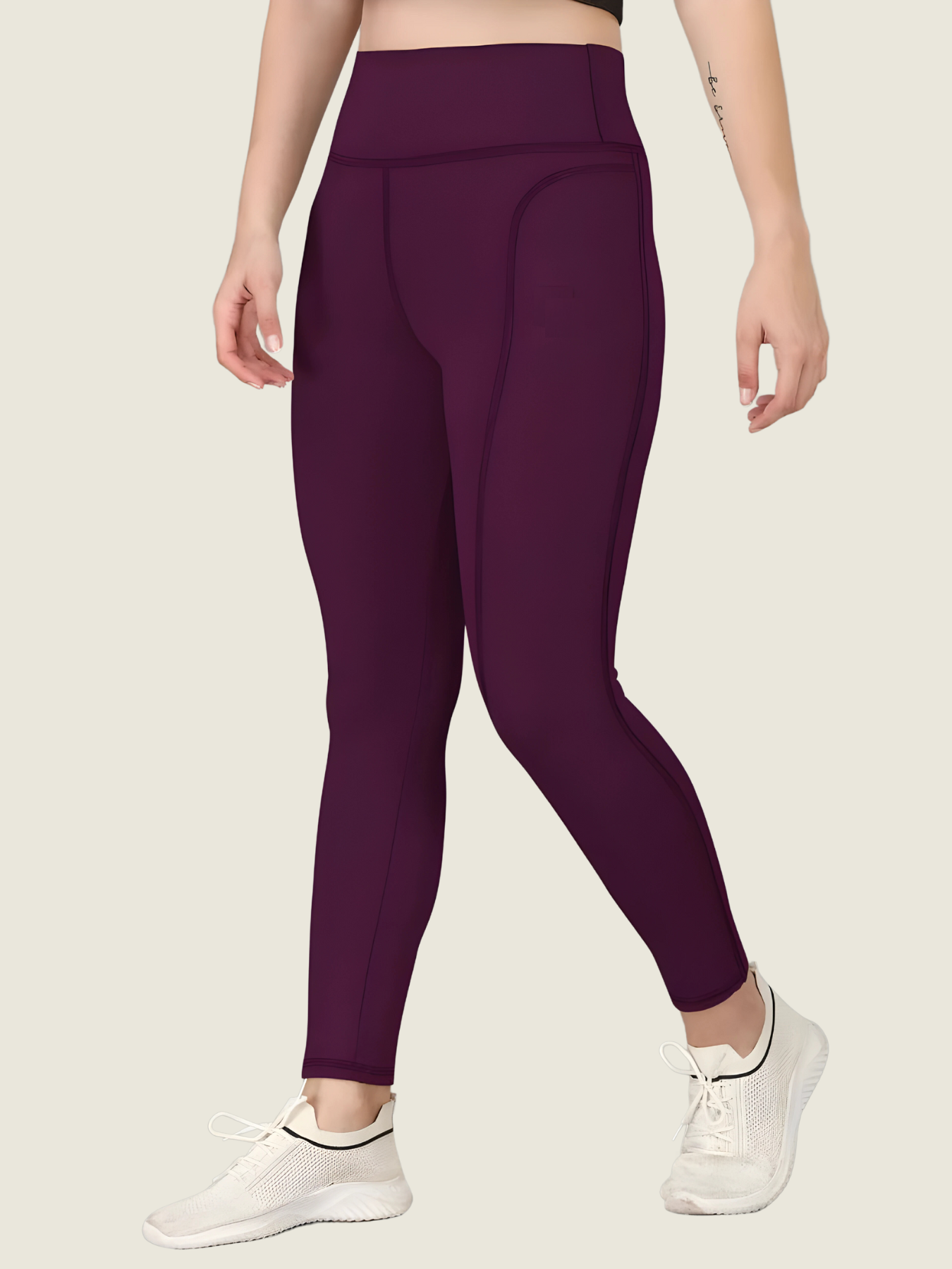 High-Waisted Ankle-Length Tights (Magenta)