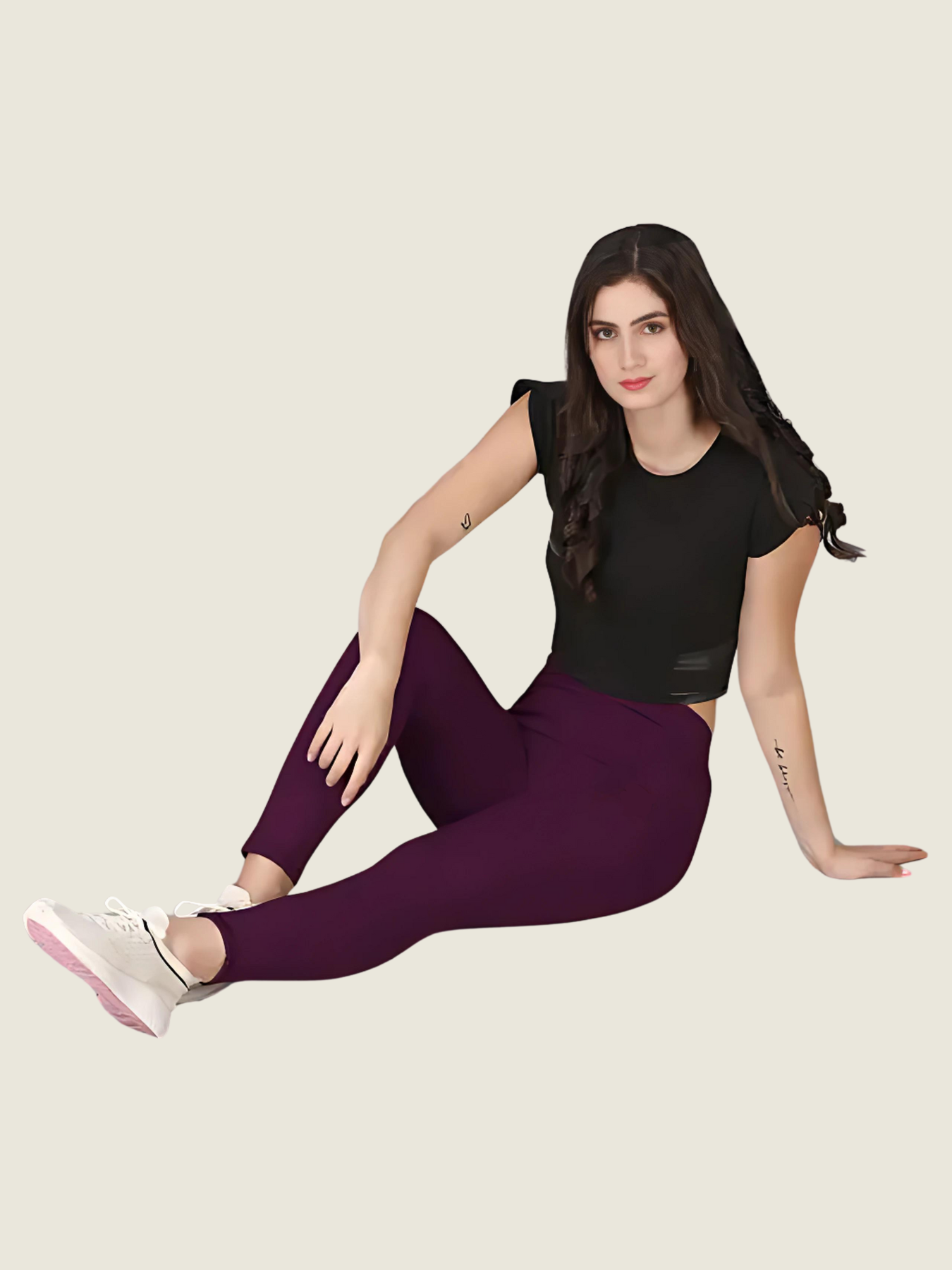 High-Waisted Ankle-Length Tights (Magenta)
