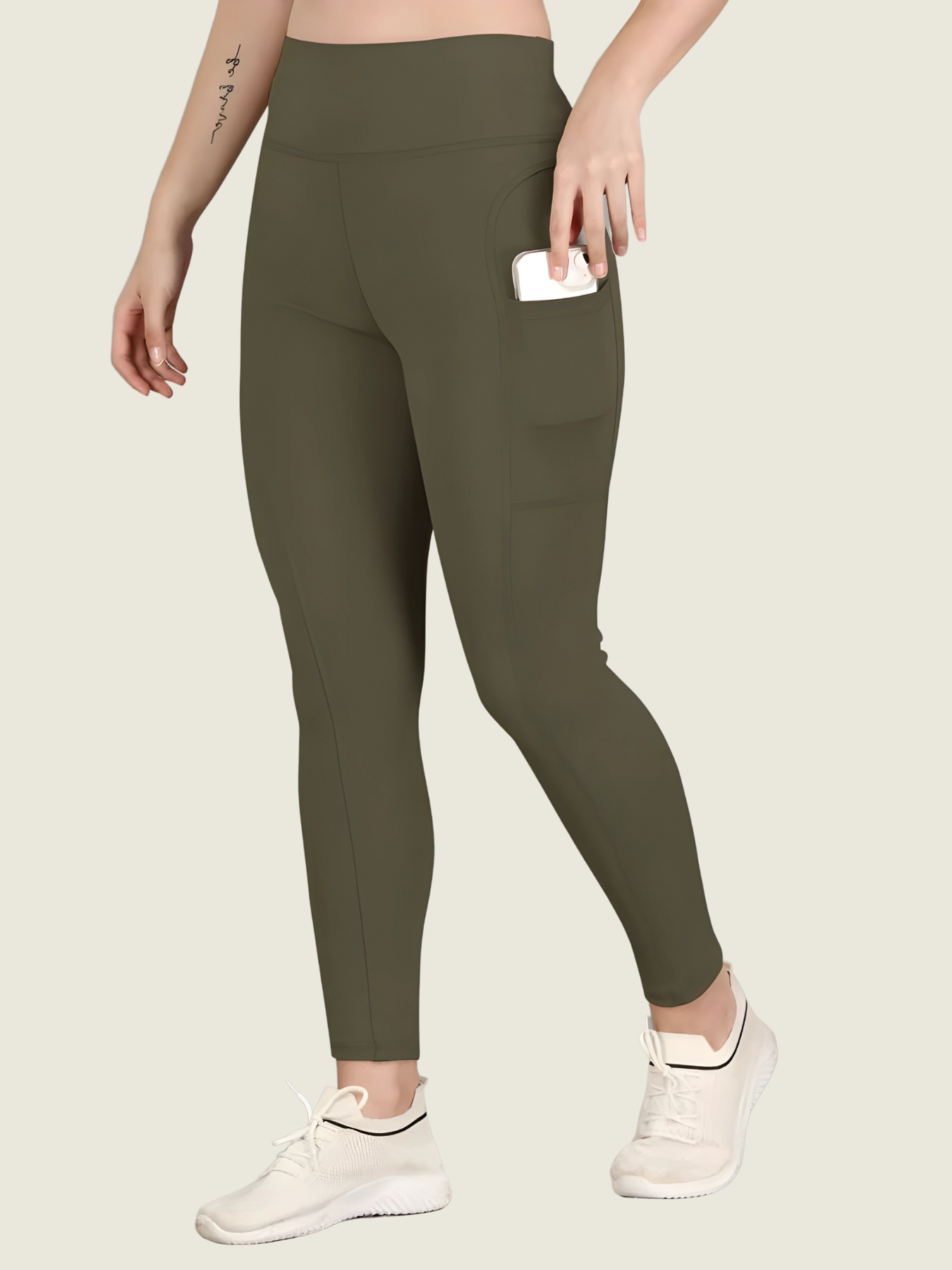 High-Waisted Ankle-Length Tights (Green)