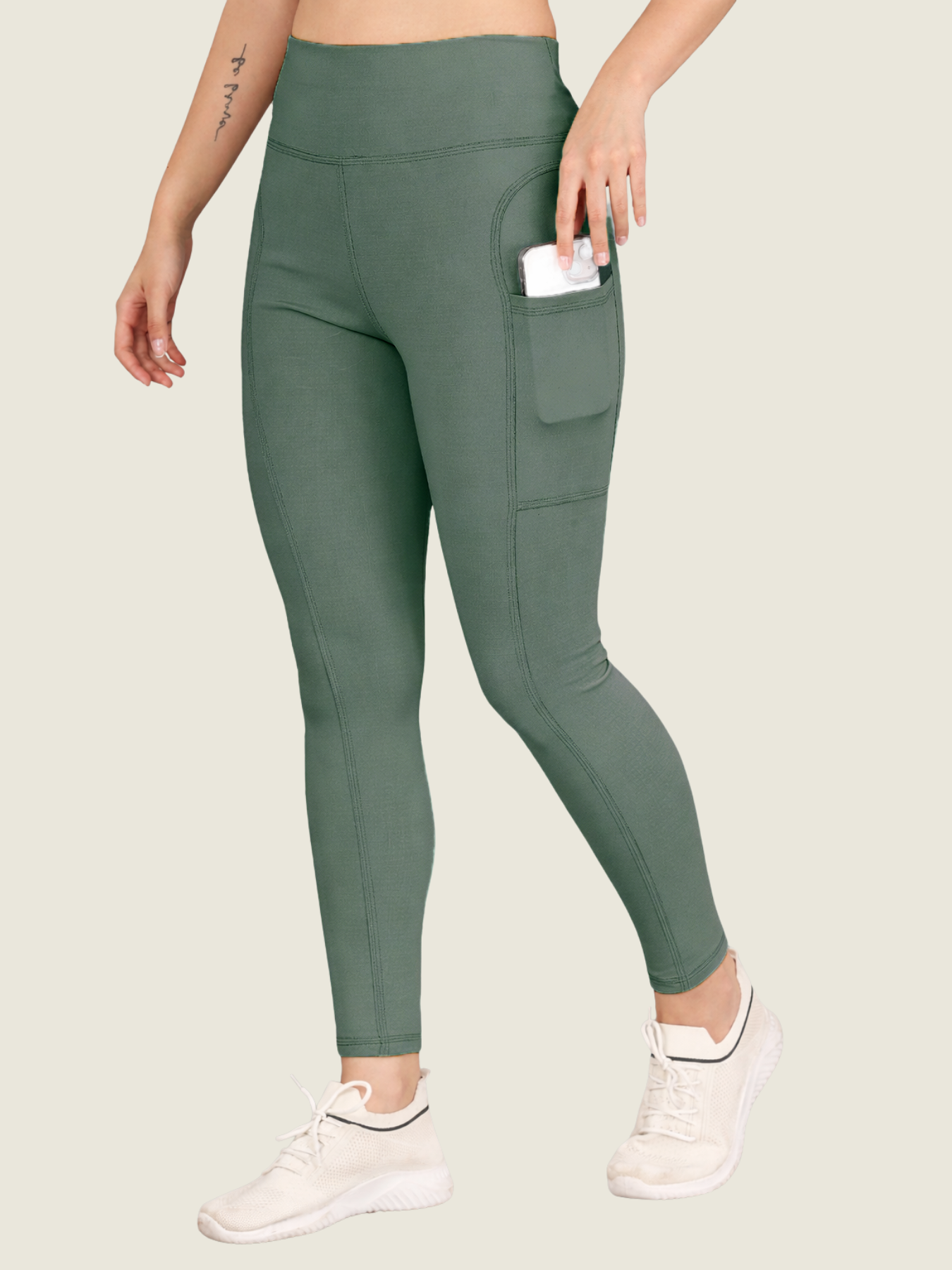 High-Waisted Ankle-Length Tights (Sea Green)