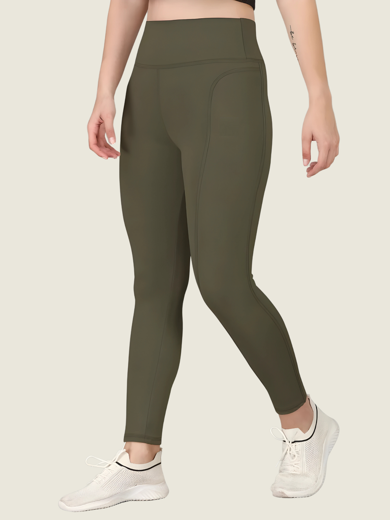 High-Waisted Ankle-Length Tights (Green)