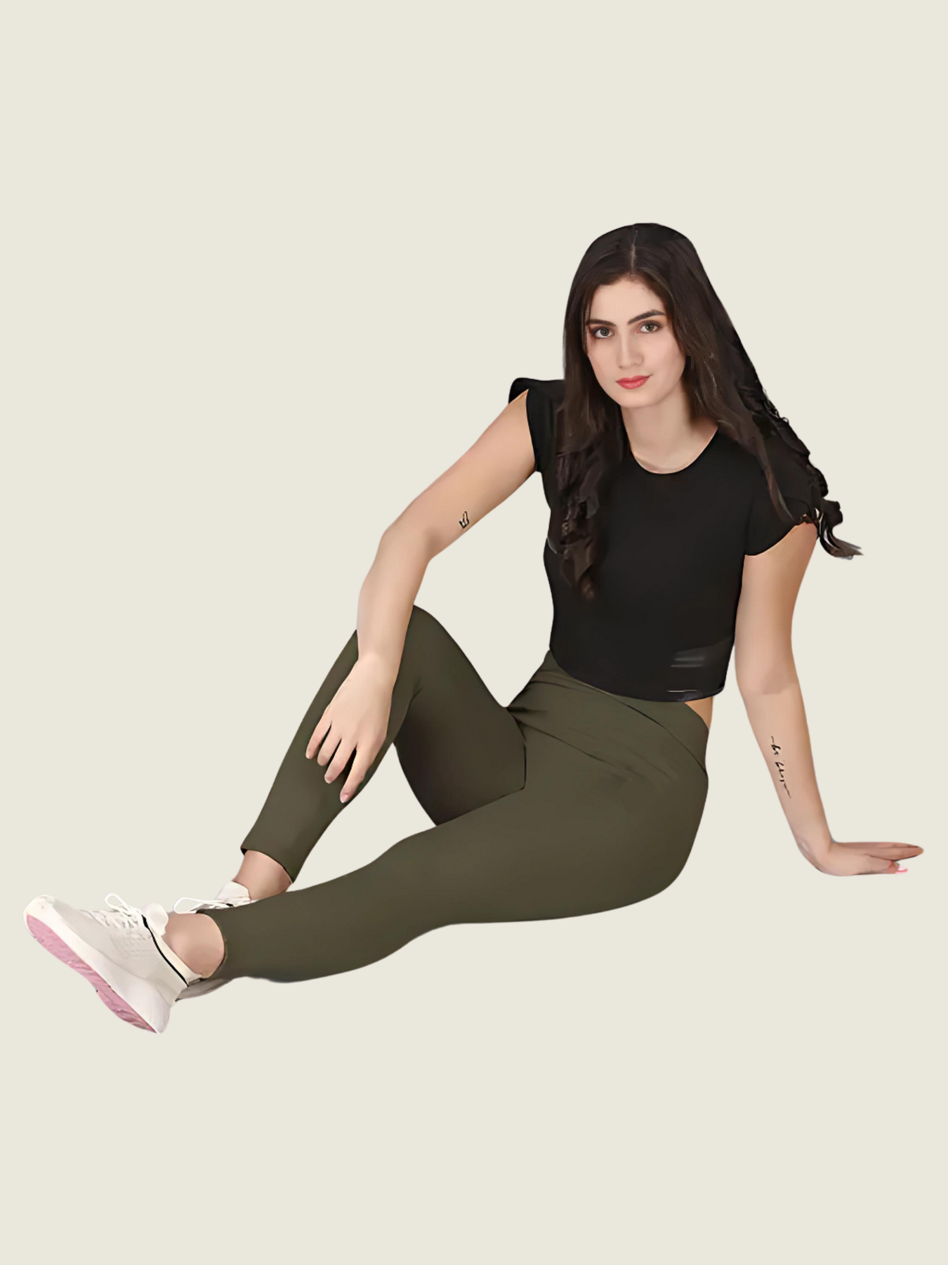 High-Waisted Ankle-Length Tights (Green)