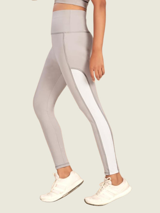 High-Rise Side Panel Yoga Tights – Soft Pearl Grey