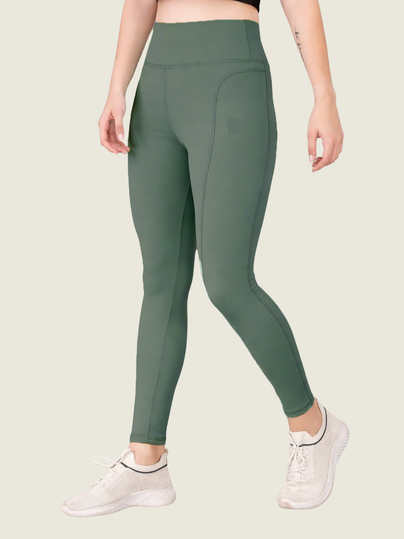 High-Waisted Ankle-Length Tights (Sea Green)