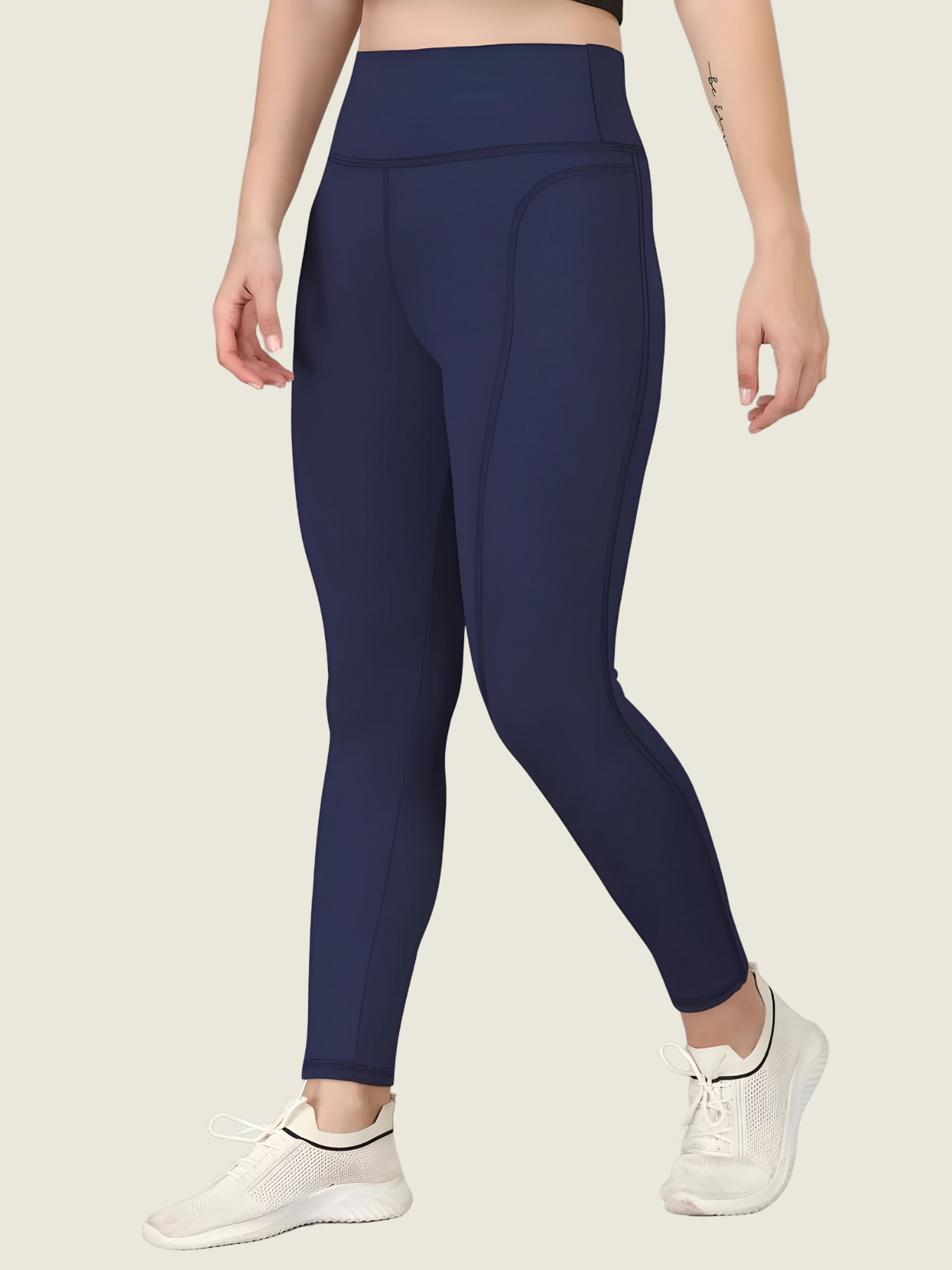 High-Waisted Ankle-Length Tights (Blue)