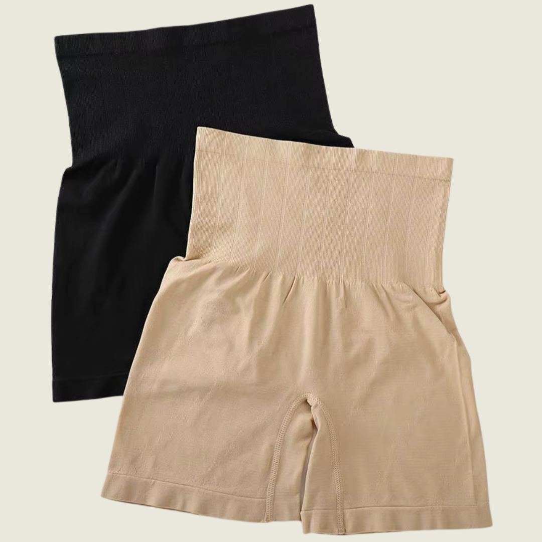 High-Waist Tummy Control Shapewear Shorts (Pack of 2 – Black & Beige)