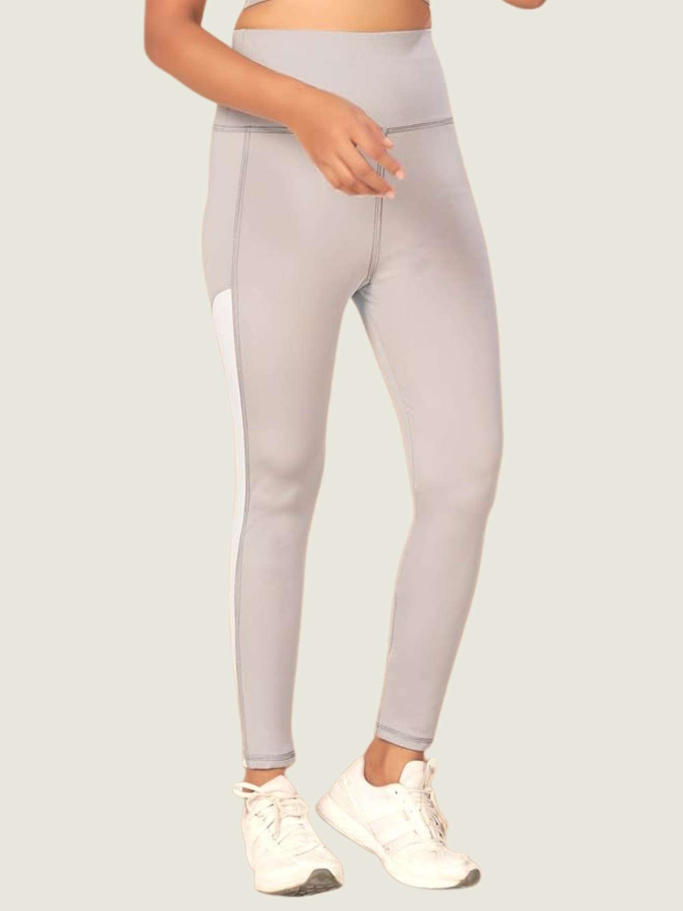 High-Rise Side Panel Yoga Tights – Soft Pearl Grey