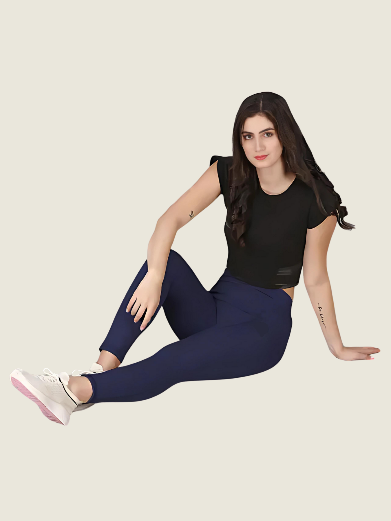 High-Waisted Ankle-Length Tights (Blue)