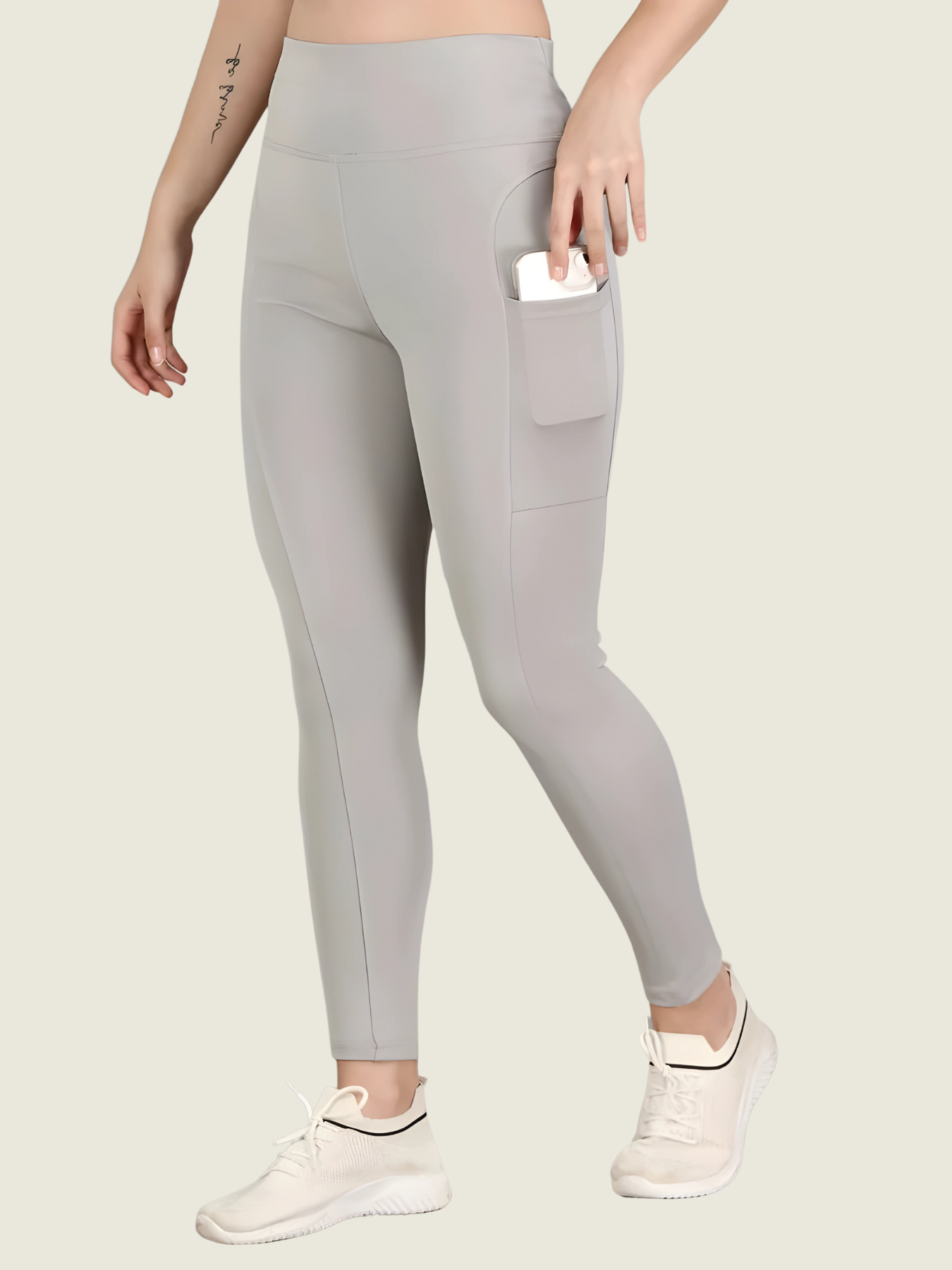 High-Waisted Ankle-Length Tights (Grey)