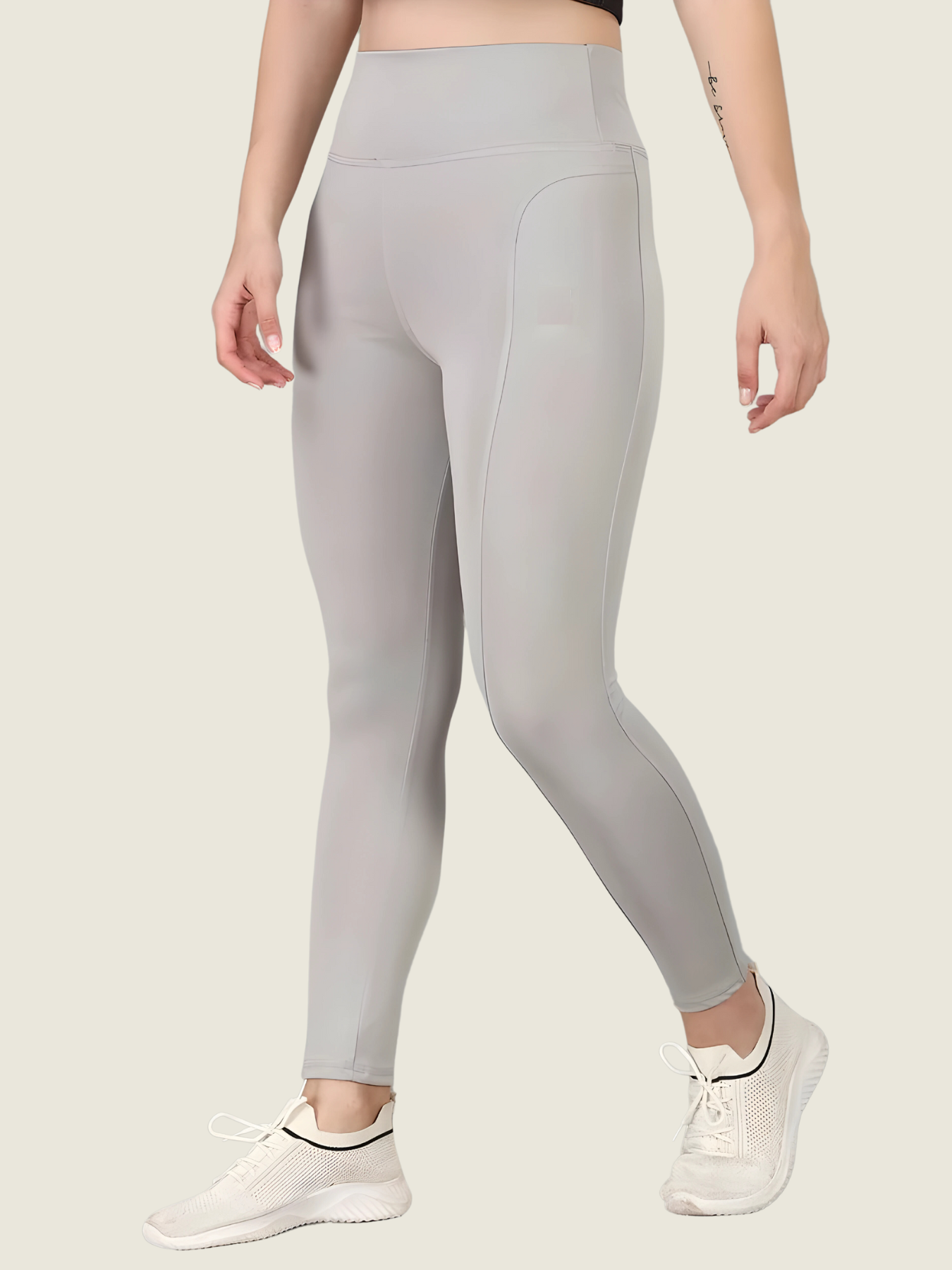 High-Waisted Ankle-Length Tights (Grey)