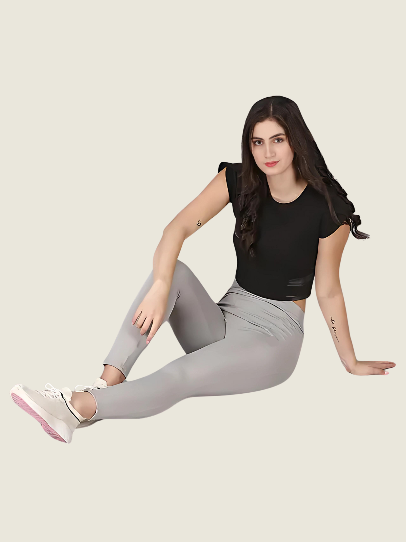 High-Waisted Ankle-Length Tights (Grey)