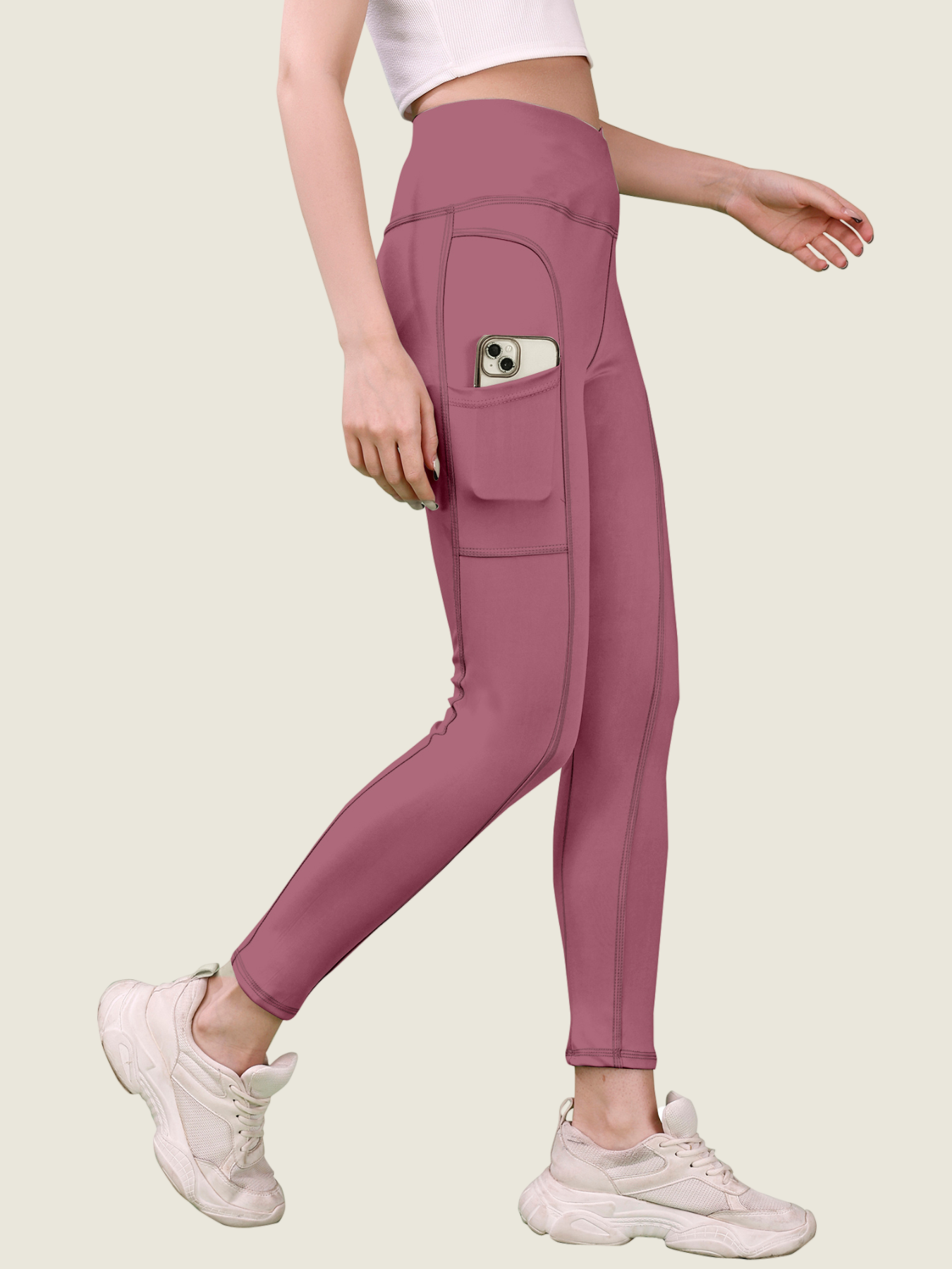 V Waist Long Leggings (Dusty Rose)