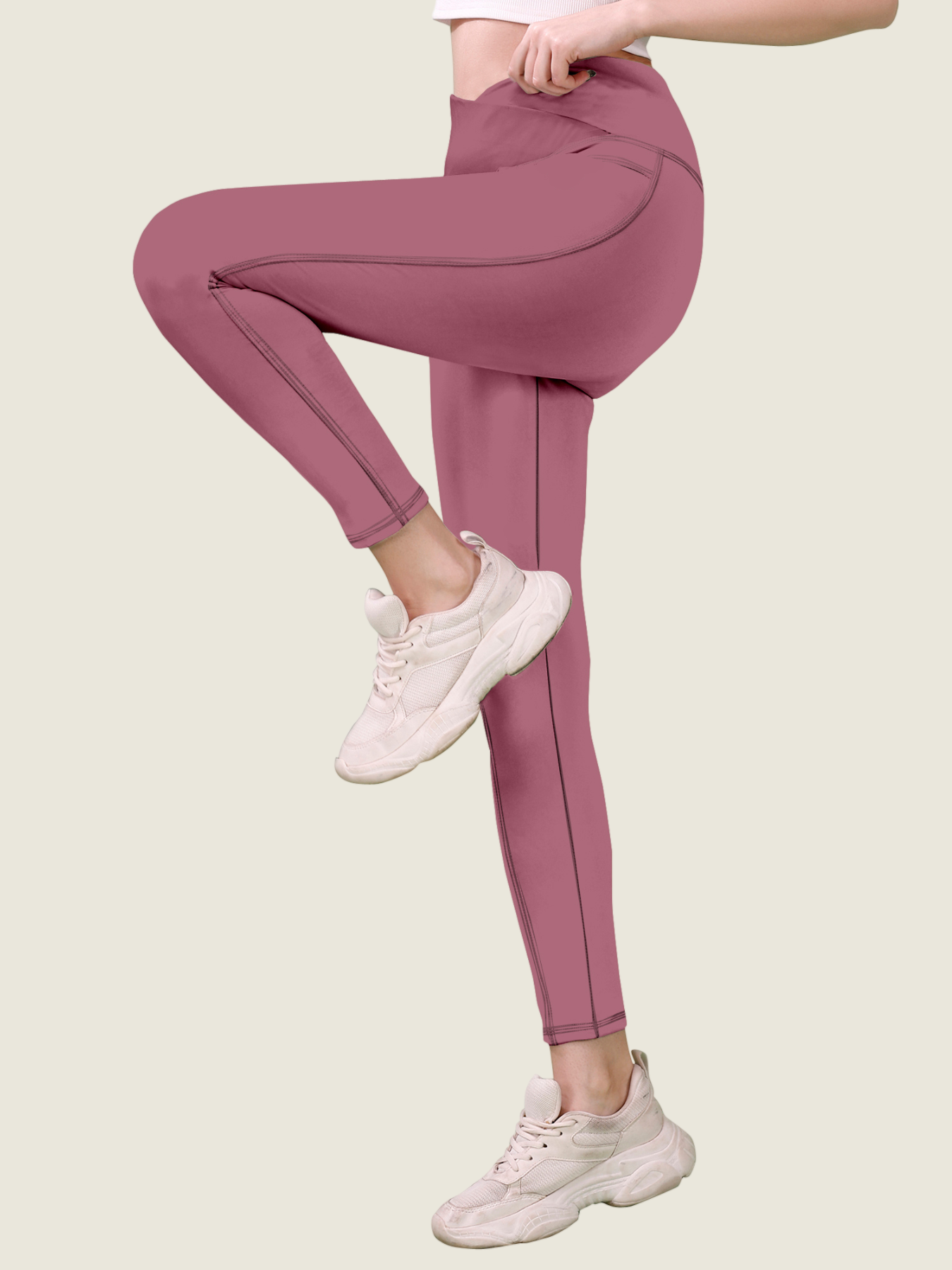 V Waist Long Leggings (Dusty Rose)