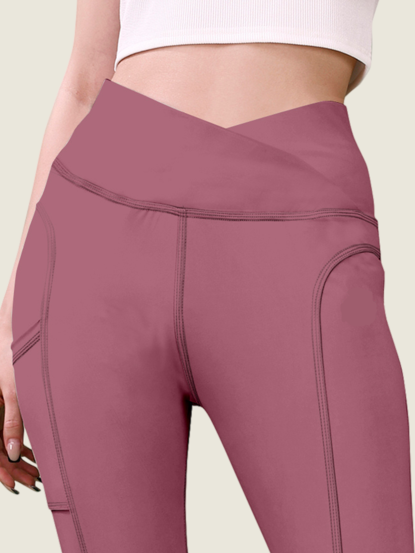 V Waist Long Leggings (Dusty Rose)