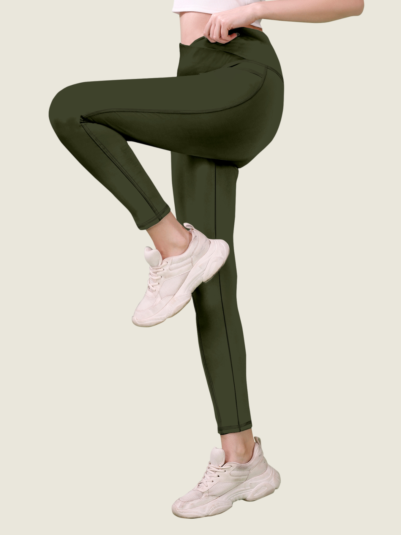 V Waist Long Leggings (Forest Green)