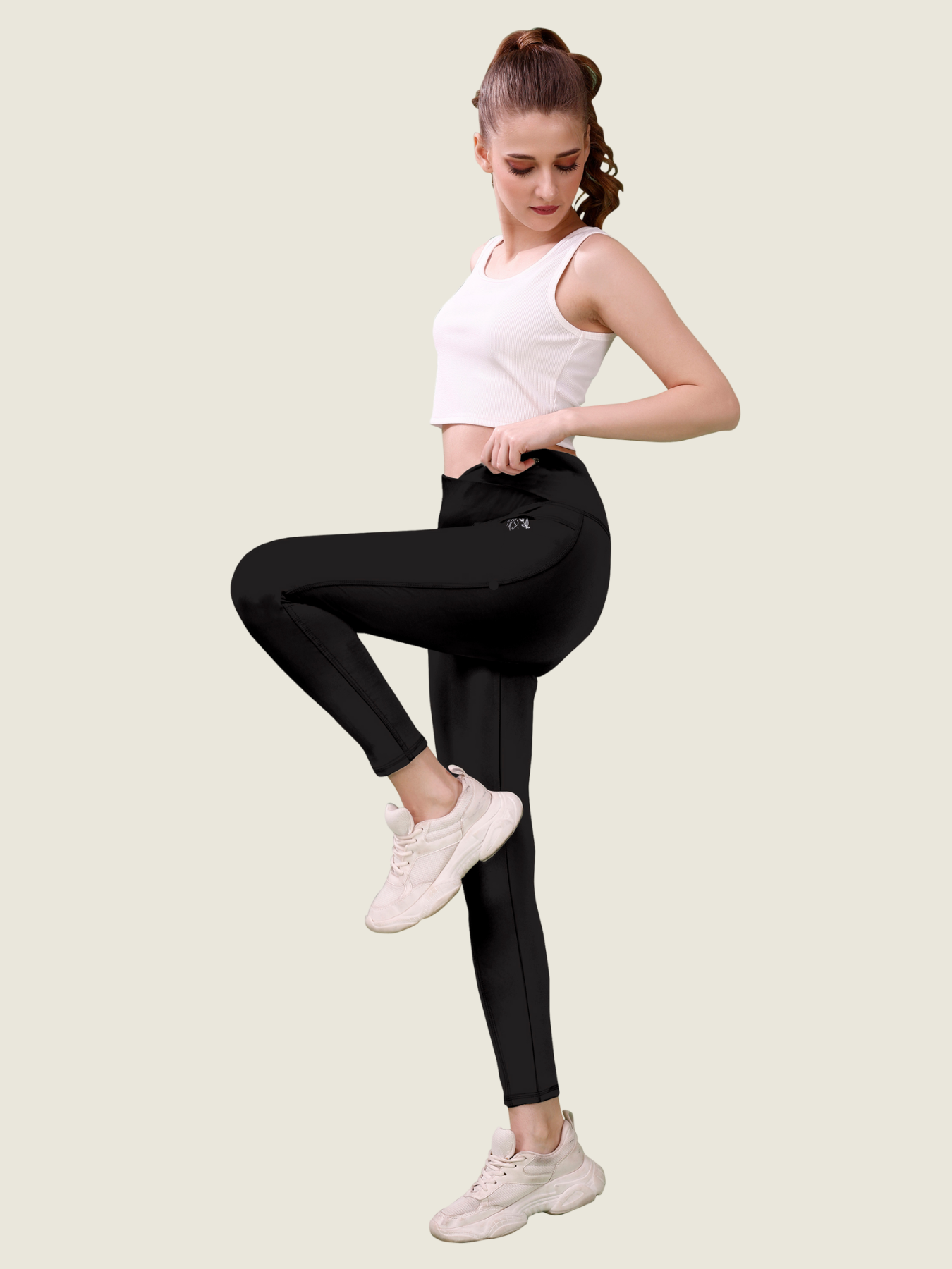 V Waist Long Leggings (Jet Black)