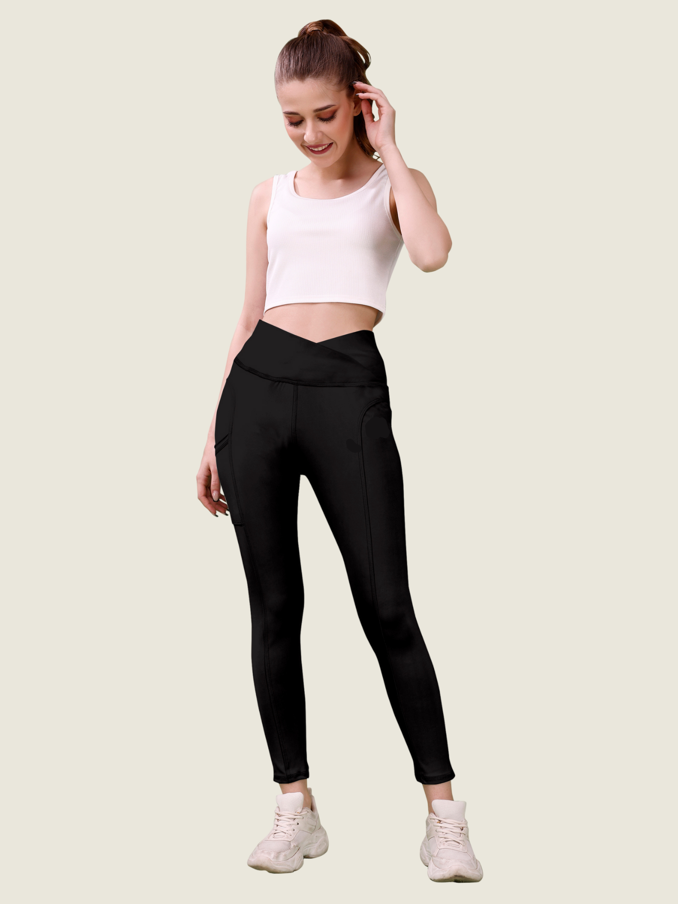 V Waist Long Leggings (Jet Black)