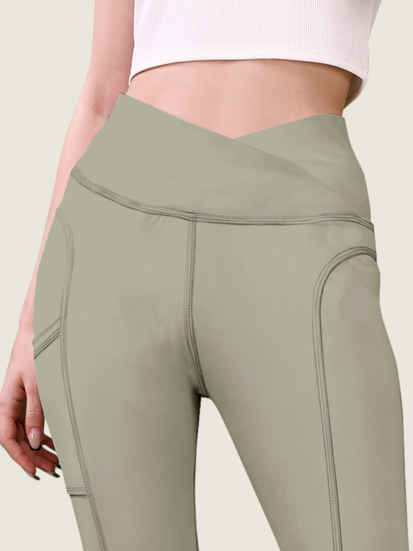 V Waist Long Leggings (Stonewashed Grey)