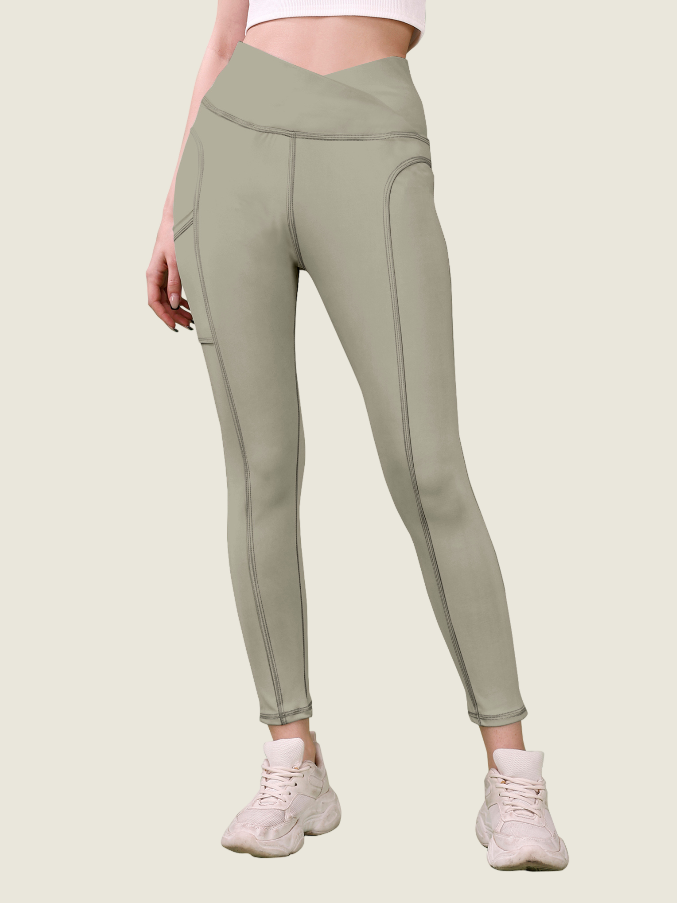 V Waist Long Leggings (Stonewashed Grey)