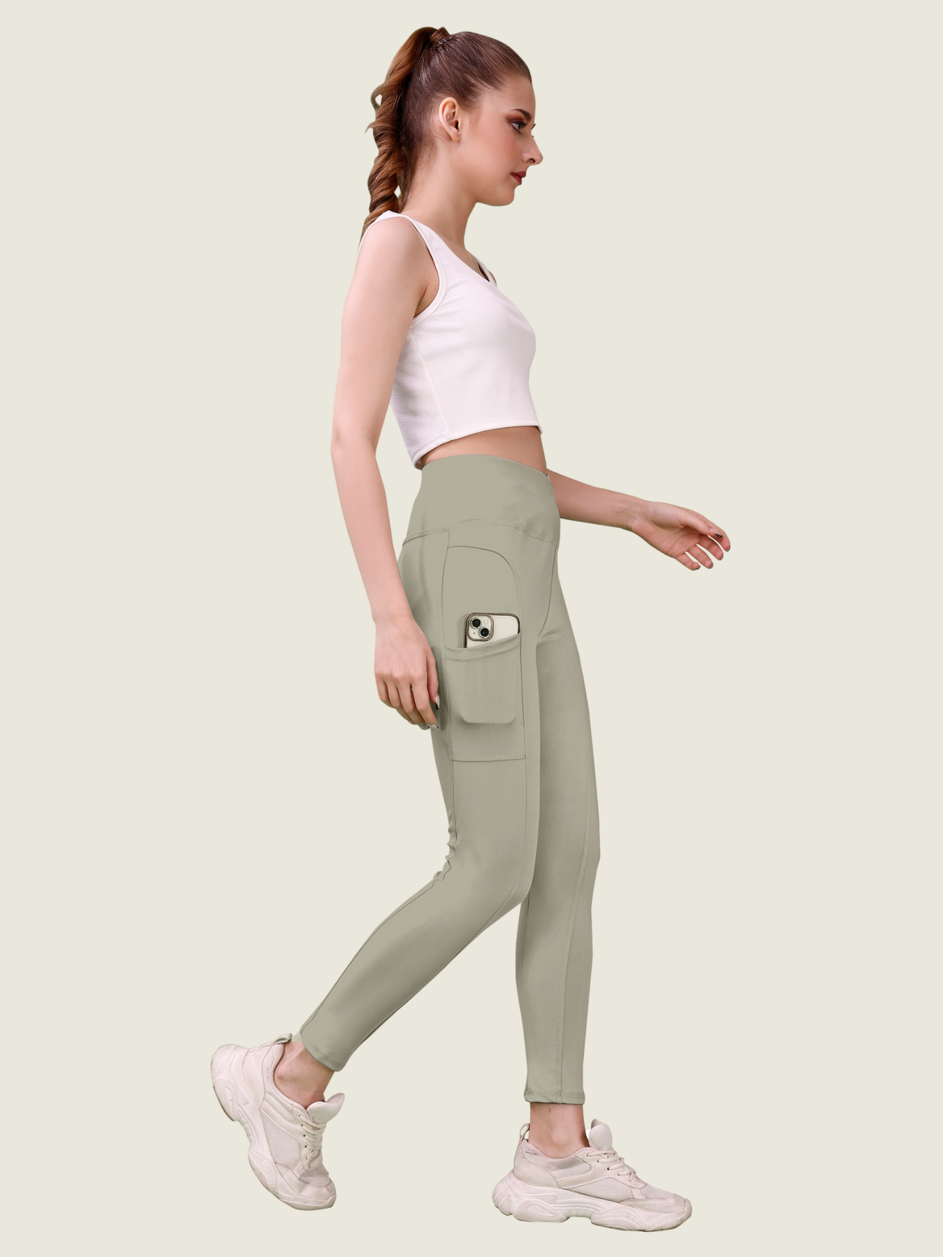 V Waist Long Leggings (Stonewashed Grey)