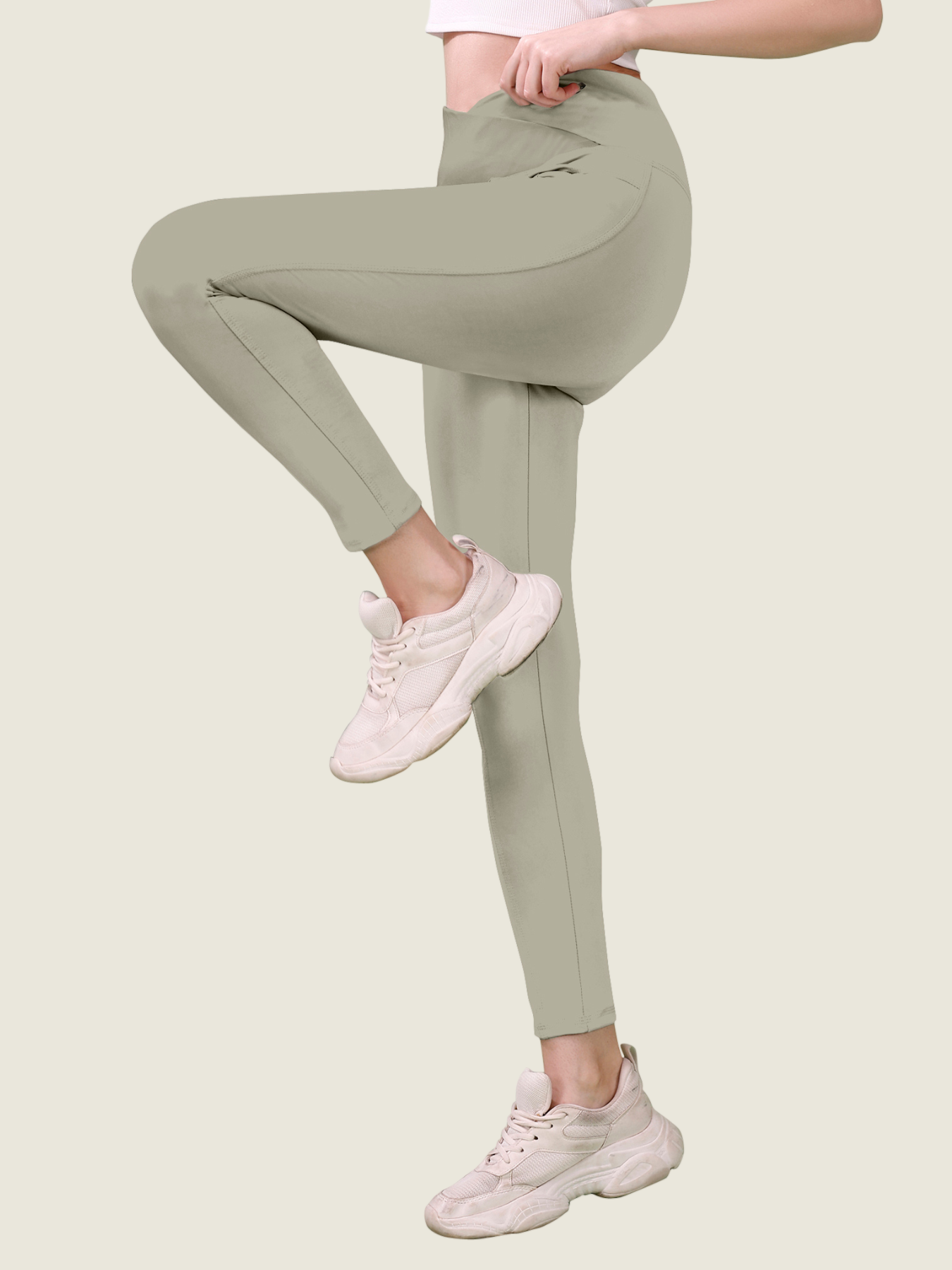V Waist Long Leggings (Stonewashed Grey)
