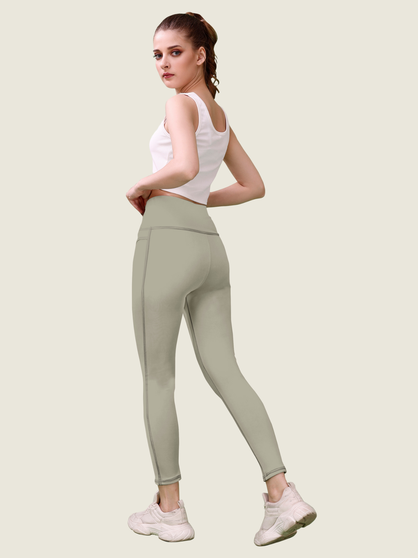 V Waist Long Leggings (Stonewashed Grey)