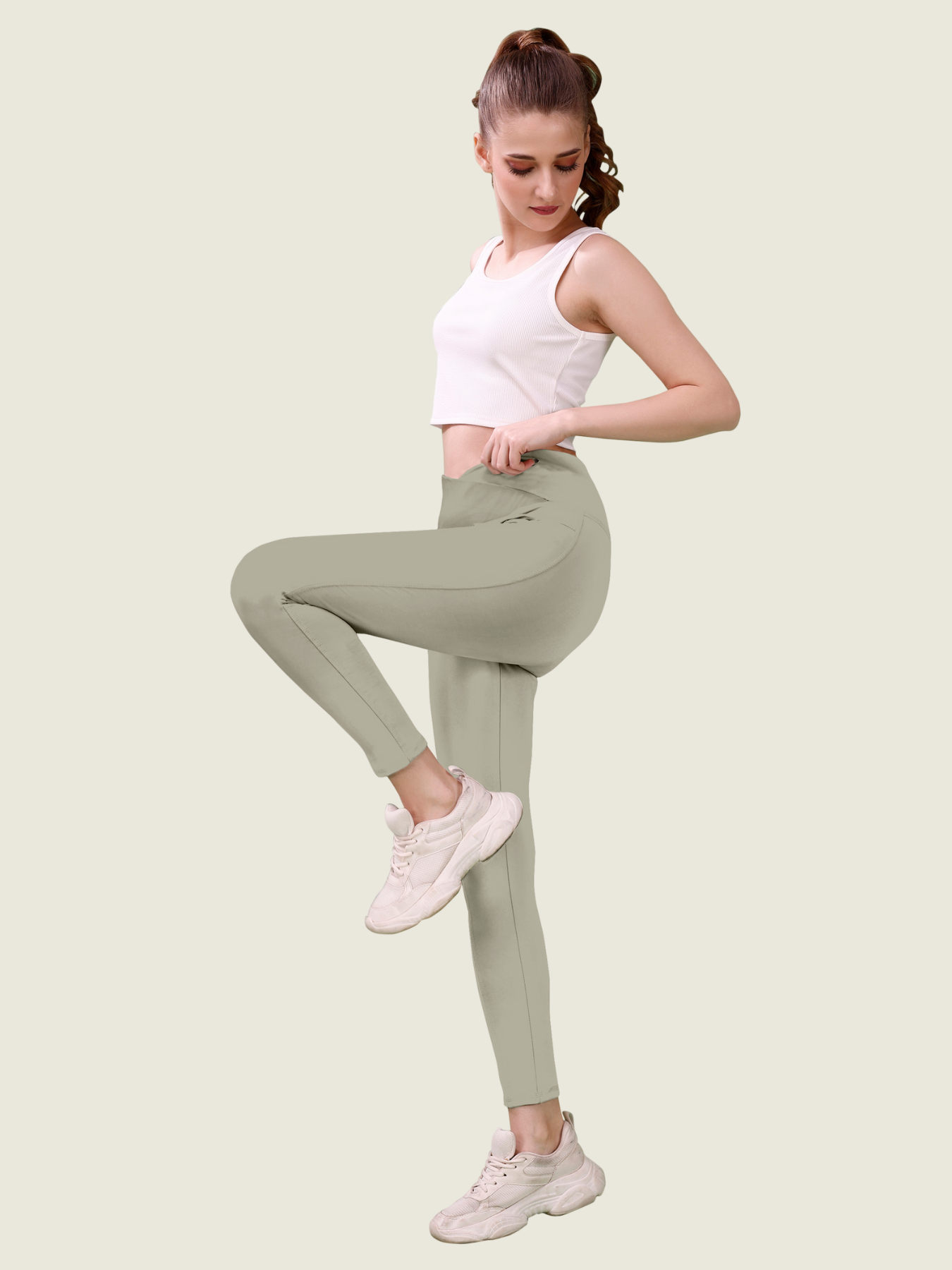 V Waist Long Leggings (Stonewashed Grey)