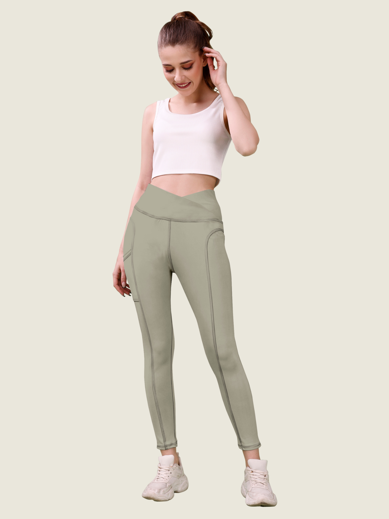 V Waist Long Leggings (Stonewashed Grey)